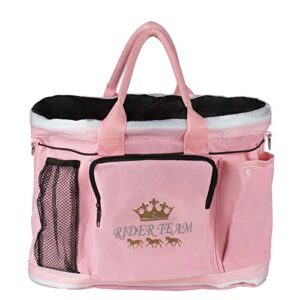 horze emilie equestrian kids' durable grooming bag with tote handles and shoulder strap - bubblegum pink - one size