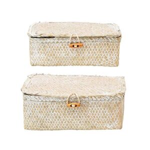 creative co-op hand-woven seagrass lids & toggle closure, whitewashed, set of 2 storage box, 2 count