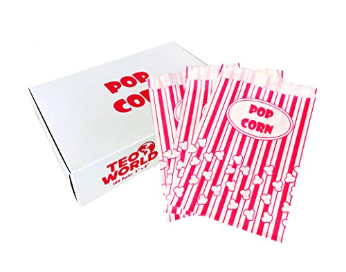 100% Greaseproof White Kraft paper Bags, 100 Popcorn Bags 1 Once - Perfect Size for Theater, Movies, Birthday Parties Celebration - Great Carnival Light Snacking Bags - Popcorn Bags for Party - Sturdy Paper Bags.