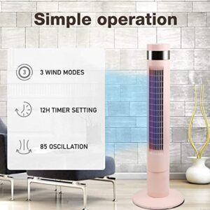 R.W.FLAME Tower Fan with Oscillation, Remote Control, 3 Wind Modes,Time Settings, Portable Bladeless Floor Fans for Home with Children/Pets/Elders(Pink, 43")