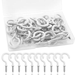 smseace 100pcs 3/4inch white ceiling hooks vinyl coated screw-in hooks for decorating christmas lights hanger hooks outdoor wire and fairy lights d-007-3/4