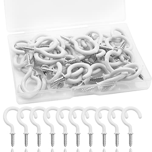 smseace 100pcs 3/4Inch White Ceiling Hooks Vinyl Coated Screw-in Hooks for Decorating Christmas Lights Hanger Hooks Outdoor Wire and Fairy Lights D-007-3/4