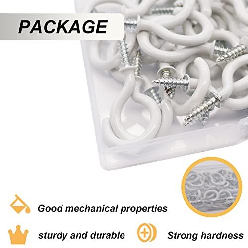 smseace 100pcs 3/4Inch White Ceiling Hooks Vinyl Coated Screw-in Hooks for Decorating Christmas Lights Hanger Hooks Outdoor Wire and Fairy Lights D-007-3/4