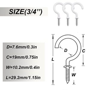 smseace 100pcs 3/4Inch White Ceiling Hooks Vinyl Coated Screw-in Hooks for Decorating Christmas Lights Hanger Hooks Outdoor Wire and Fairy Lights D-007-3/4