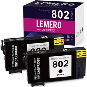 802 lemerouexpect remanufactured ink cartridge replacement for epson 802xl 802 xl t802xl ink combo pack for workforce pro wf-4740 wf-4730 wf-4734 ec-4020 printer black, 2p