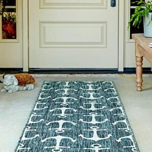 Unique Loom Outdoor Coastal Collection Abstract, Nautical, Anchor, Contemporary, Beach Area Rug (2' 0 x 7' 10 Runner, Teal/Ivory)