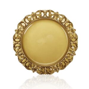 cheeseandu gilded dinner plate vintage gold serving tray dessert steak tray bbq food container,towel tray storage tray fruit trays cosmetics jewelry organizer wedding décor plate, plastic round 13"