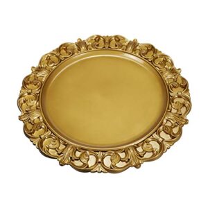 CheeseandU Gilded Dinner Plate Vintage Gold Serving Tray Dessert Steak Tray Bbq Food Container,Towel Tray Storage Tray Fruit Trays Cosmetics Jewelry Organizer Wedding Décor Plate, Plastic Round 13"