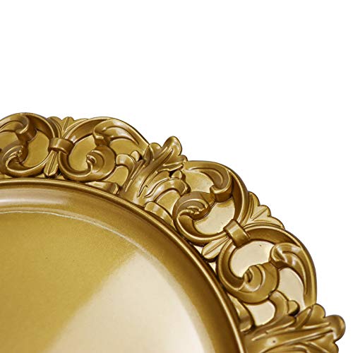 CheeseandU Gilded Dinner Plate Vintage Gold Serving Tray Dessert Steak Tray Bbq Food Container,Towel Tray Storage Tray Fruit Trays Cosmetics Jewelry Organizer Wedding Décor Plate, Plastic Round 13"