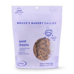 bocce's bakery dailies sweet dreams dog treats for bedtime support, wheat-free dog treats, made with real ingredients, baked in the usa, all-natural soft & chewy, banana & honey, 6 oz