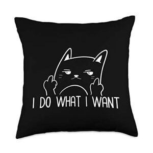 adult humour apparel i do what i want funny adult humour cat middle finger meme throw pillow, 18x18, multicolor