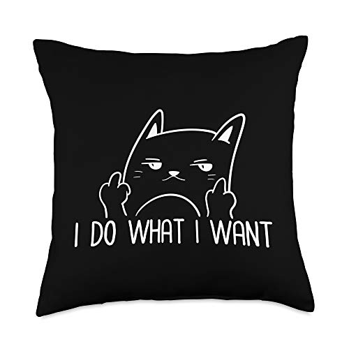 Adult Humour Apparel I Do What I Want Funny Adult Humour Cat Middle Finger Meme Throw Pillow, 18x18, Multicolor
