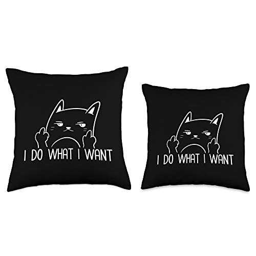 Adult Humour Apparel I Do What I Want Funny Adult Humour Cat Middle Finger Meme Throw Pillow, 18x18, Multicolor
