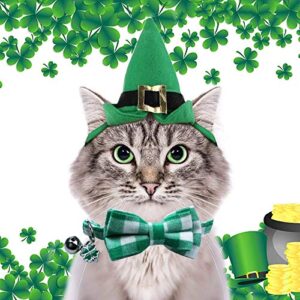 STMK 2 Pack St. Patrick's Day Plaid Cat Collars with Bow Tie Bell Shamrock, Breakaway Adjustable Plaid Cat Collars with Bowtie Bell Shamrock for Cats Kittens