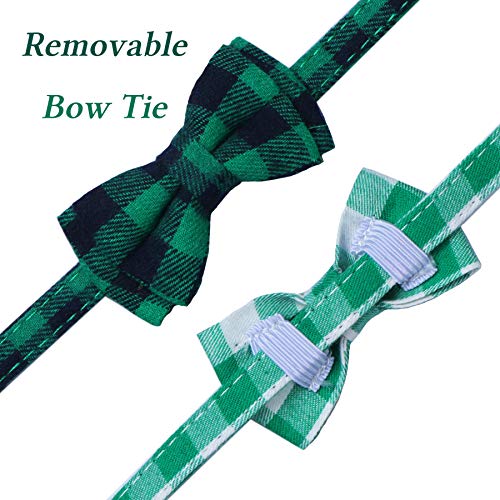 STMK 2 Pack St. Patrick's Day Plaid Cat Collars with Bow Tie Bell Shamrock, Breakaway Adjustable Plaid Cat Collars with Bowtie Bell Shamrock for Cats Kittens