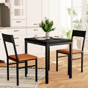 homooi 3 piece dining room table set for 2, small rectangular kitchen table with 2 cushioned chairs, espresso and brown