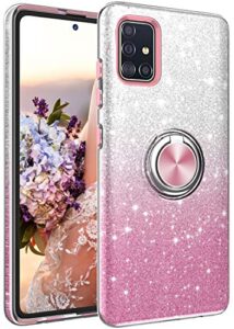 samsang galaxy a51 case,nicelycase bling sparkly glitter cute phone case for women girls with kickstand,slim fit drop protection shockproof cover for samsung galaxy a51 - pink