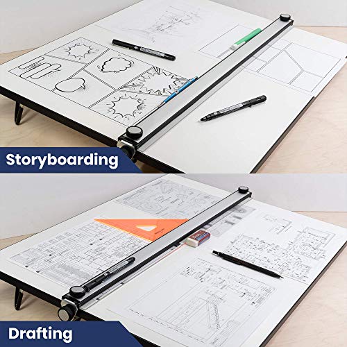 Pacific Arc Table Top Drawing Board with Parallel Bar, White, 24 inches by 36 inches