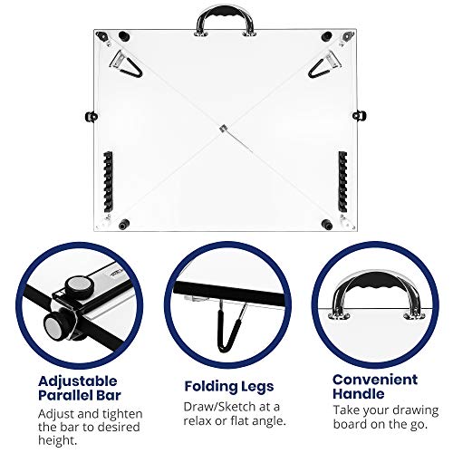 Pacific Arc Table Top Drawing Board with Parallel Bar, White, 24 inches by 36 inches