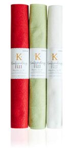 kimberbell embroidery felt sheets, 3pc bundle - cherry red, pistachio & antique white, ea. sheet 12 in x18 in, thickness 1.4 mm, kimberbellishments, premium polyester, iron-friendly & machine washable