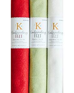 Kimberbell Embroidery Felt Sheets, 3PC Bundle - Cherry Red, Pistachio & Antique White, Ea. Sheet 12 in x18 in, Thickness 1.4 mm, Kimberbellishments, Premium Polyester, Iron-Friendly & Machine Washable