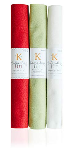 Kimberbell Embroidery Felt Sheets, 3PC Bundle - Cherry Red, Pistachio & Antique White, Ea. Sheet 12 in x18 in, Thickness 1.4 mm, Kimberbellishments, Premium Polyester, Iron-Friendly & Machine Washable