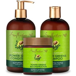 sheamoisture power greens curly hair moringa and avocado shampoo, conditioner and reconstructor dry hair moringa avocado to moisturize