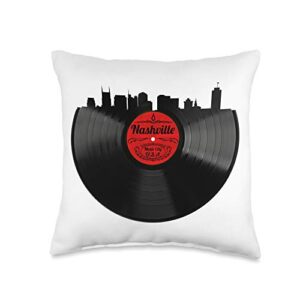 Vintage Phone Cases Retro Vinyl Record Aesthetic TN Aesthetic Vinyl Record City Skyline Hipster Nashville Throw Pillow, 16x16, Multicolor