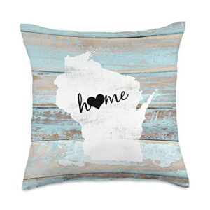 wisconsin barn board shiplap home heart gift wisconsin rustic home pride us state distressed look throw pillow, 18x18, multicolor