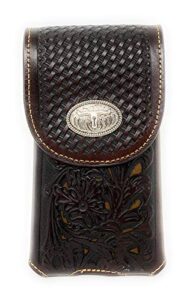 texas west western cowboy tooled floral leather longhorn concho belt loop cell phone holster case in 4 colors (cofee)