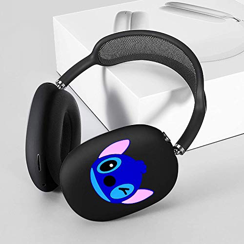 Sjiangqiao Cartoon Earpads Cover for Apple AirPods Max Wireless Headphones, Cute Kawaii Cartoon Ear Cushions Liquid Silicone Earphone Case, Gel Rubber Headset Earcup Protector Ear Pads(Cartoon, Black)