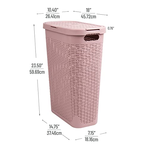 Mind Reader 40 Liter Slim Laundry Basket, Hamper with Cutout Handles, Washing Bin, Dirty Clothes Storage, Bathroom, Bedroom, Closet, Pink