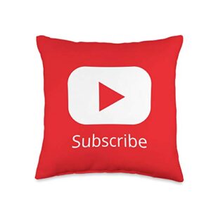 gifts for content creators red subscribe video blogger play button throw pillow, 16x16, multicolor