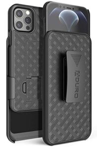 aduro combo case & holster for iphone 12/ 12 pro, slim shell & swivel belt clip holster, with built-in kickstand for apple iphone