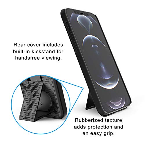 Aduro Combo Case & Holster for iPhone 12/ 12 Pro, Slim Shell & Swivel Belt Clip Holster, with Built-in Kickstand for Apple iPhone