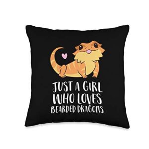 funny lizard and gecko gifts just a girl who loves bearded dragons lizard reptile throw pillow, 16x16, multicolor