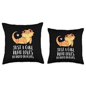 Funny Lizard and Gecko Gifts Just a Girl Who Loves Bearded Dragons Lizard Reptile Throw Pillow, 16x16, Multicolor