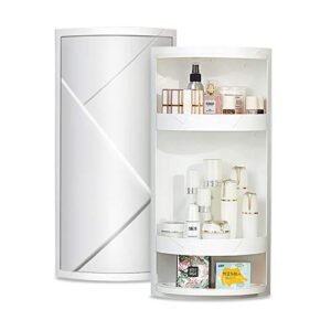 bathroom storage corner vanity cabinet 24"x8.75"x8.75" space saver rotating organizer - 2-tiered storage cabinet countertop storage or wall shelf - white corner shelf - hidden storage rack