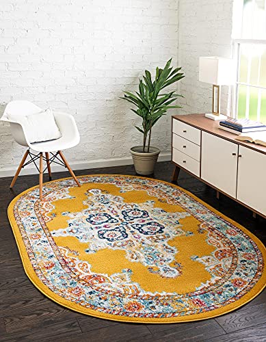 Unique Loom Parker Collection Area Rug - Merakli (4' 1" x 6' 1" Oval, Yellow/ Brown)