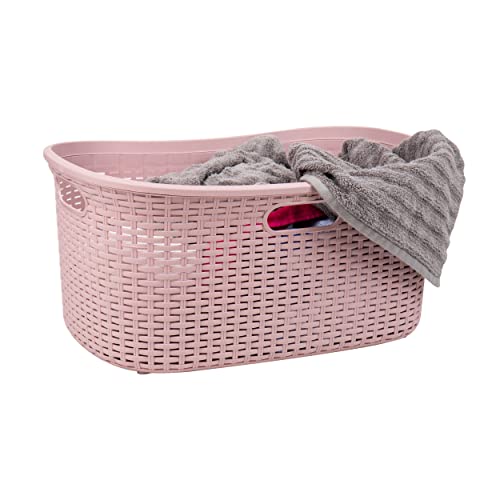 Mind Reader Basket Collection, Laundry Basket, 40 Liter (10kg/22lbs) Capacity, Cut Out Handles, Ventilated, Pink