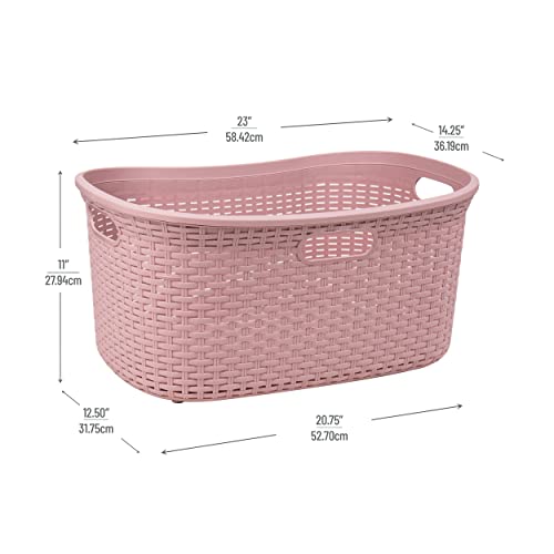 Mind Reader Basket Collection, Laundry Basket, 40 Liter (10kg/22lbs) Capacity, Cut Out Handles, Ventilated, Pink