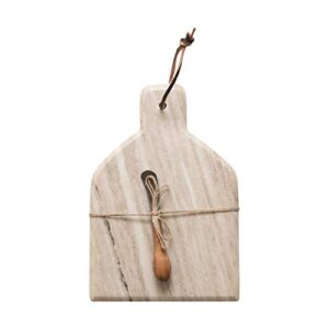 creative co-op 12"l x 8"w marble cheese/cutting board w/ canape knife, buff color, set of 2 pieces