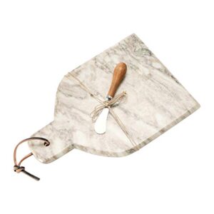 Creative Co-Op 12"L x 8"W Marble Cheese/Cutting Board w/ Canape Knife, Buff Color, Set of 2 Pieces