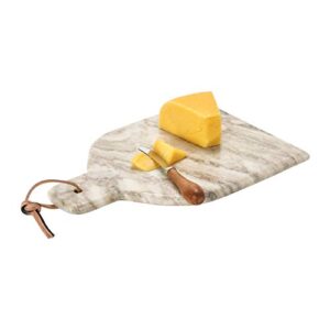 Creative Co-Op 12"L x 8"W Marble Cheese/Cutting Board w/ Canape Knife, Buff Color, Set of 2 Pieces