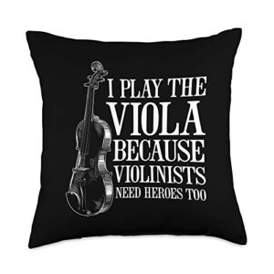 orchestra music lover gift for musician funny viola player because violinists need hero too throw pillow, 18x18, multicolor
