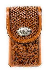 texas west western cowboy tooled floral leather praying cowboy concho belt loop cell phone holster case in 4 colors (brown)