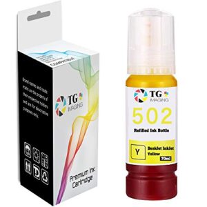 tg imaging (1xyellow) compatible ink bottle refilled (1 pack, yellow) t502 502 work for epson et-4750 et-3700 et-3750 et-2700 et-2750 printer