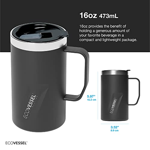 EcoVessel TRANSIT Stainless Steel Travel Mug/Coffee Mug with Slider Lid & Ergonomic Handle, Tumbler With Handle Insulated Coffee Mug - 16oz (White Pearl)