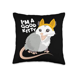ingenius fake cat ugly critter animal gifts fake cat rat opossum possum i'm a good kitty funny pets throw pillow, 16x16, multicolor