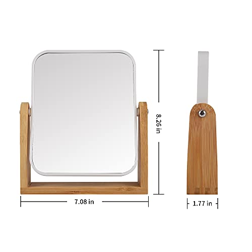 YYPDC Makeup Mirror with Natural Bamboo Stand, 1X/3X Magnification Double Sided 360 Degree Swivel Magnifying Mirror,Vanity Table,Office Desk,Room Decor, Beauty Gifts(Square)